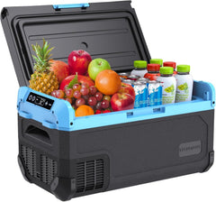 Tecnolove 20L car refrigerator front view highlighting compact size for cars, trucks, and SUVs.