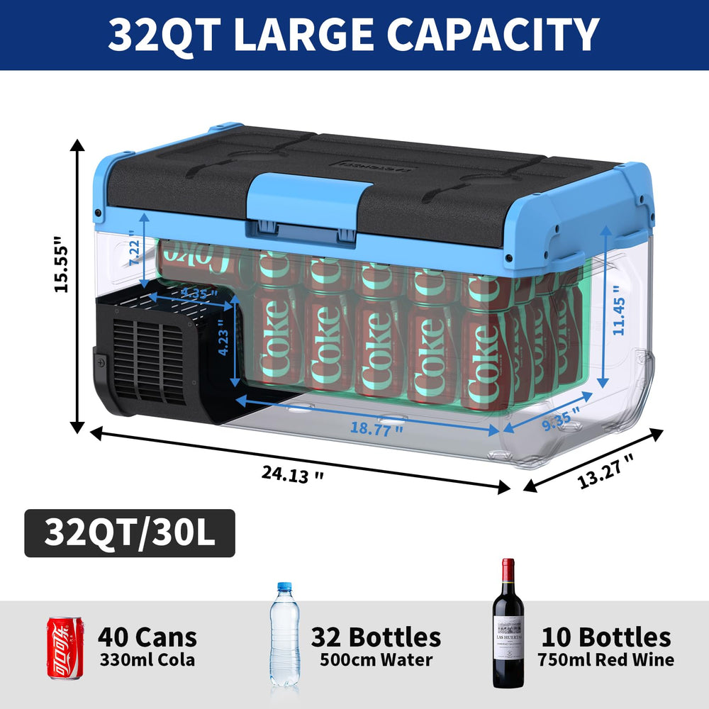 Tecnolove 30L fridge AC/DC cables included for flexible power options