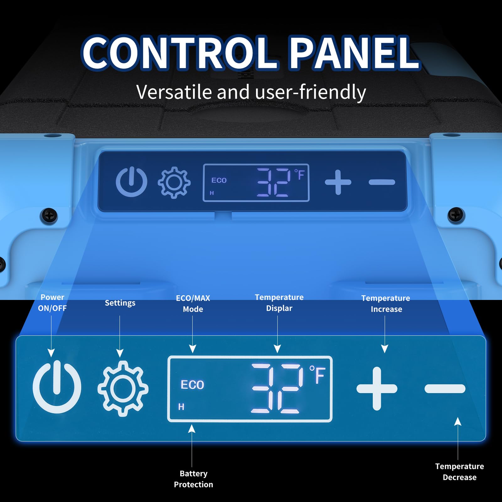 Tecnolove control panel shows temperature control from -4℉ to 68℉