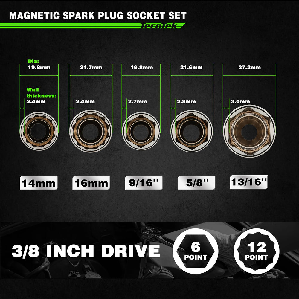 TecoTek 12-point spark plug socket compatible with varied plug sizes