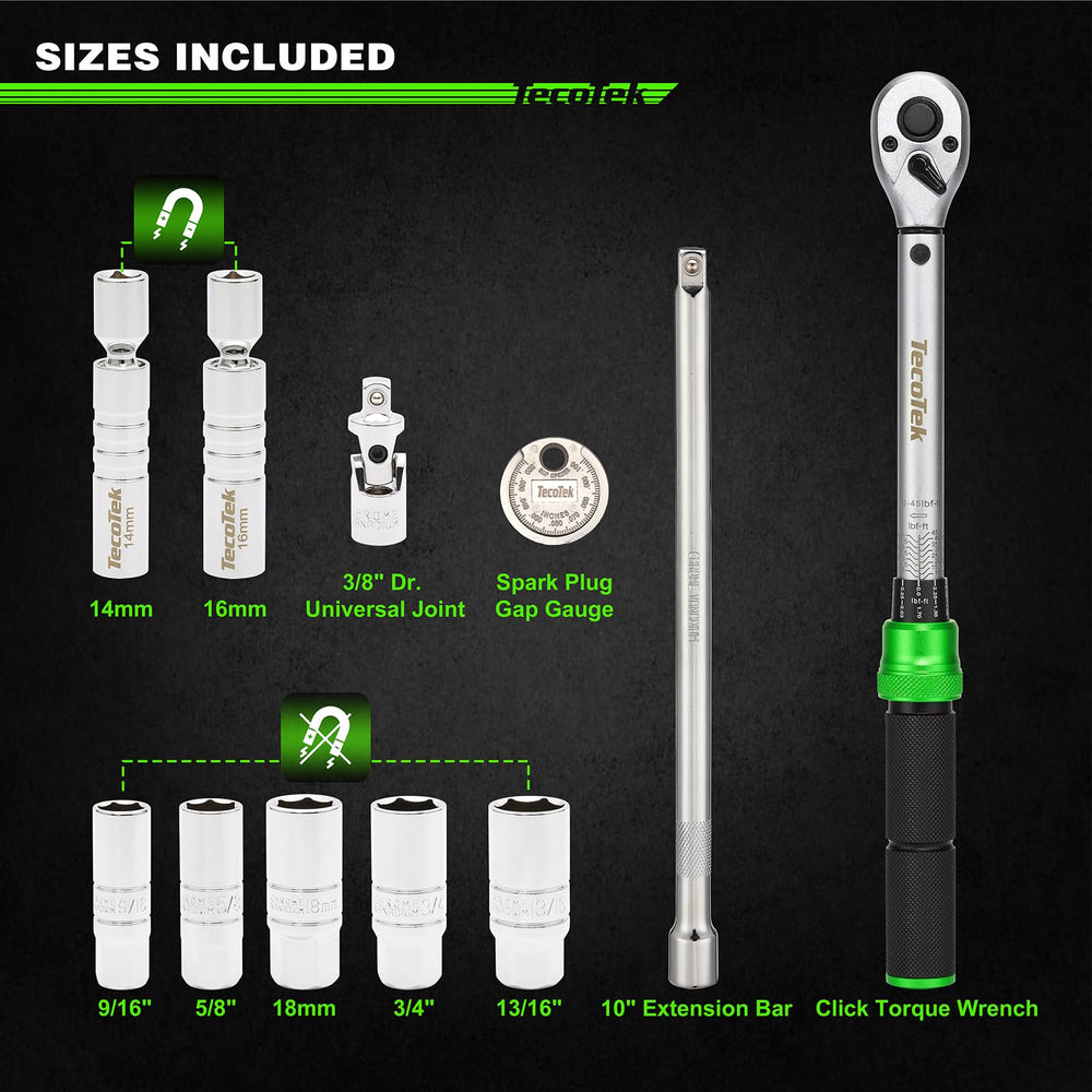 TecoTek magnetic swivel spark plug socket aids access in tight spaces.