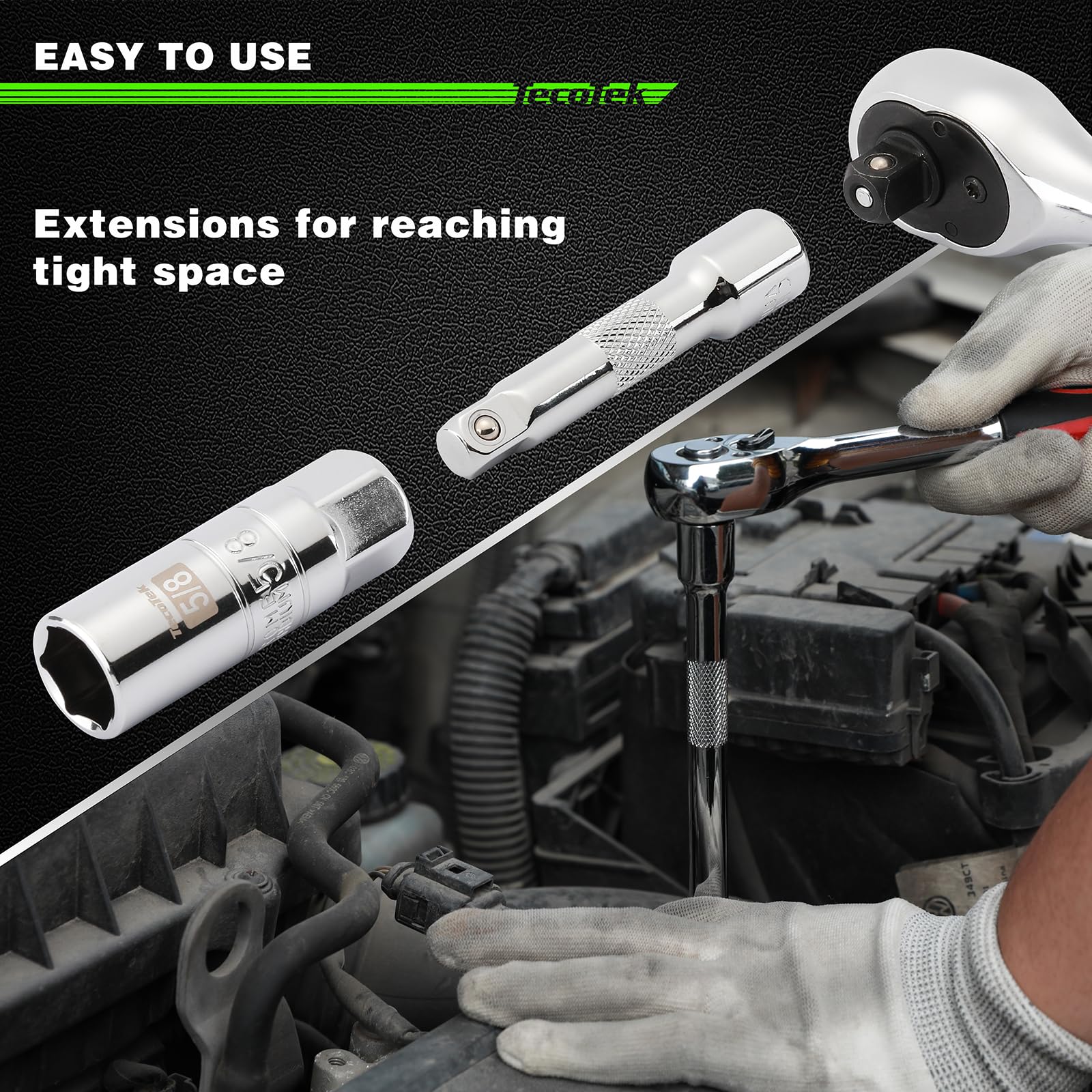 TecoTek ten-inch extension bar adds leverage and reach.
