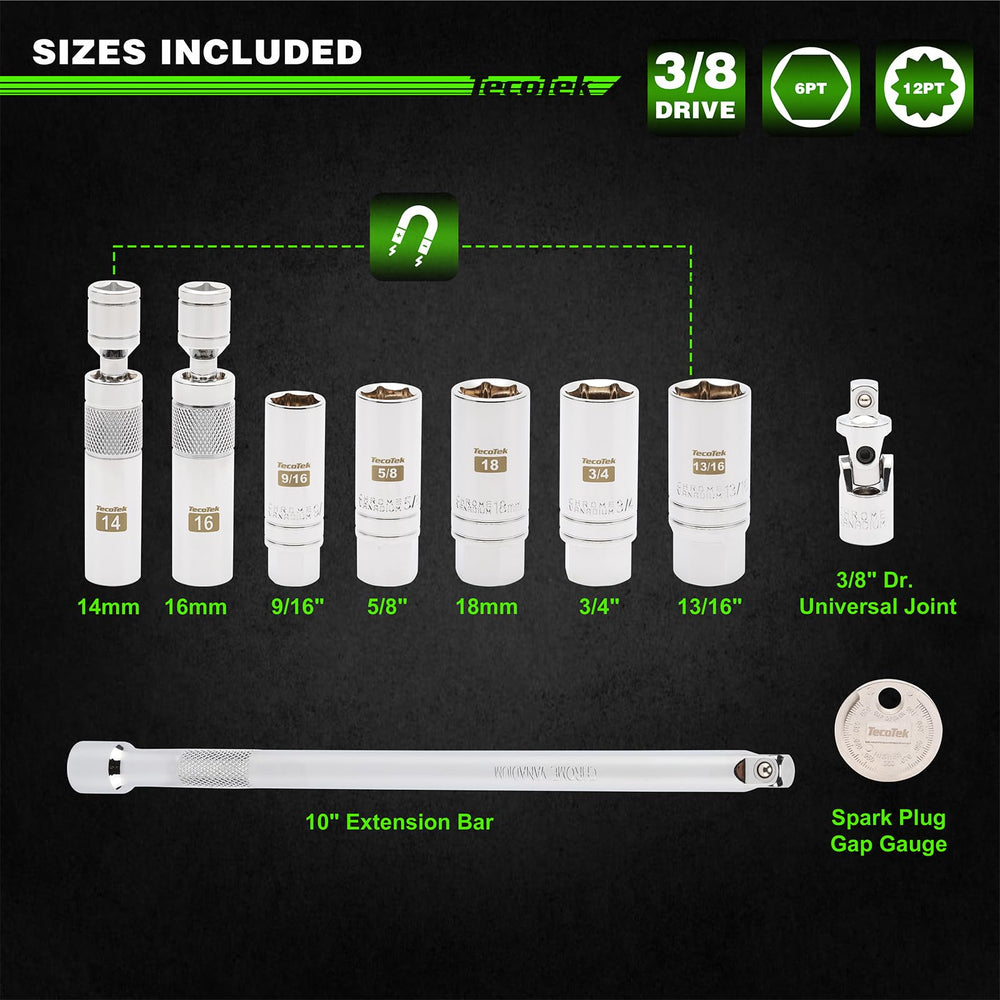 TecoTek 14mm 12-point spark plug socket securely grips plugs