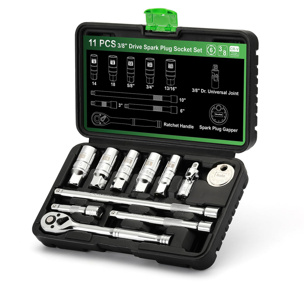 TecoTek spark plug socket set with 3-8 drive for quick, tool-free maintenance.