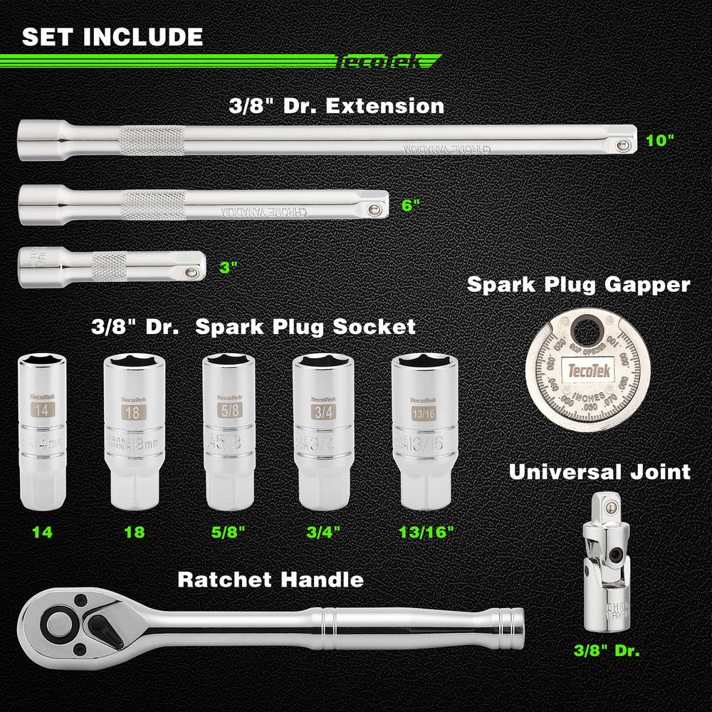 TecoTek 5-8 inch spark plug socket offers a secure grip for stubborn plugs.