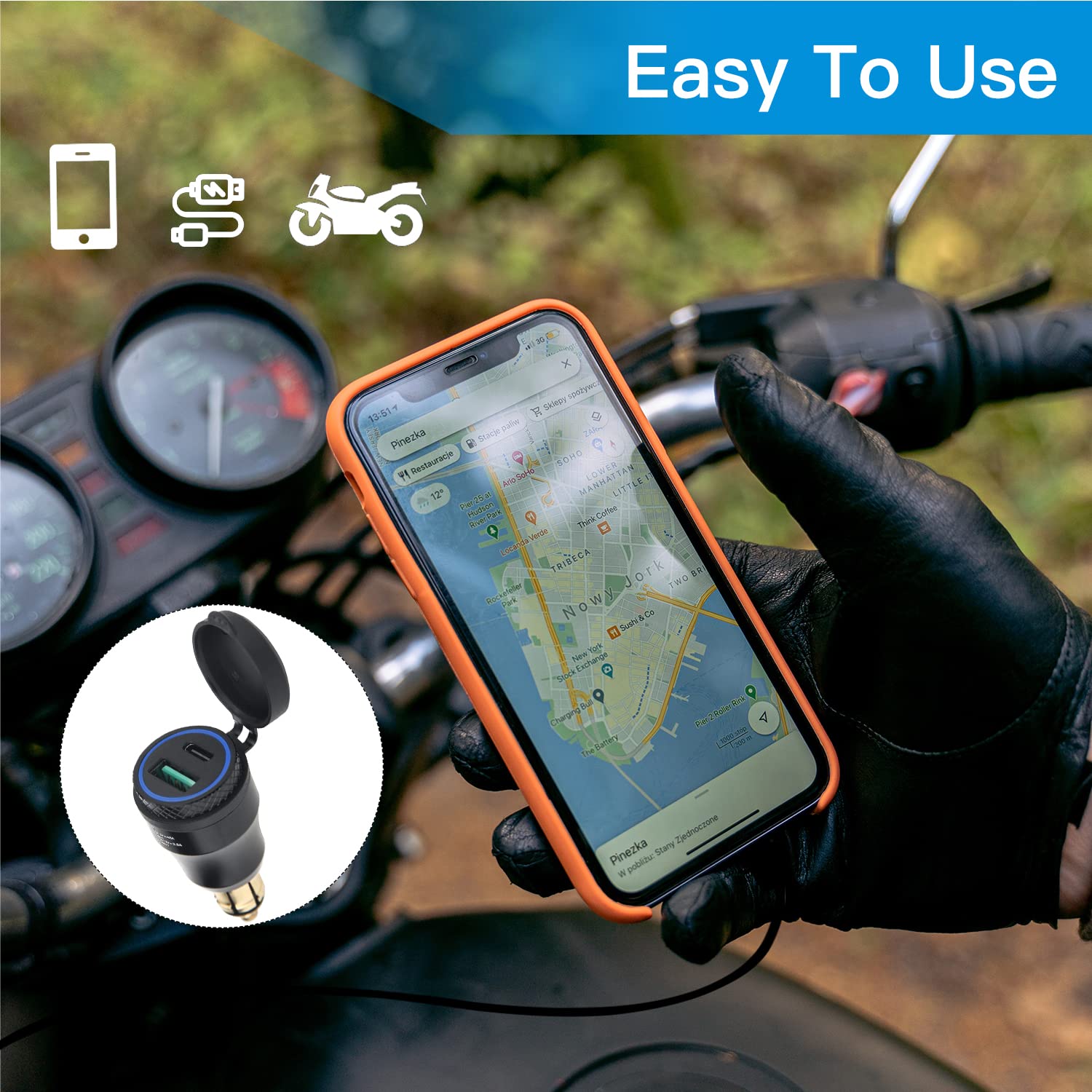 Tecreddy on-the-road charging setup keeps devices ready during rides.