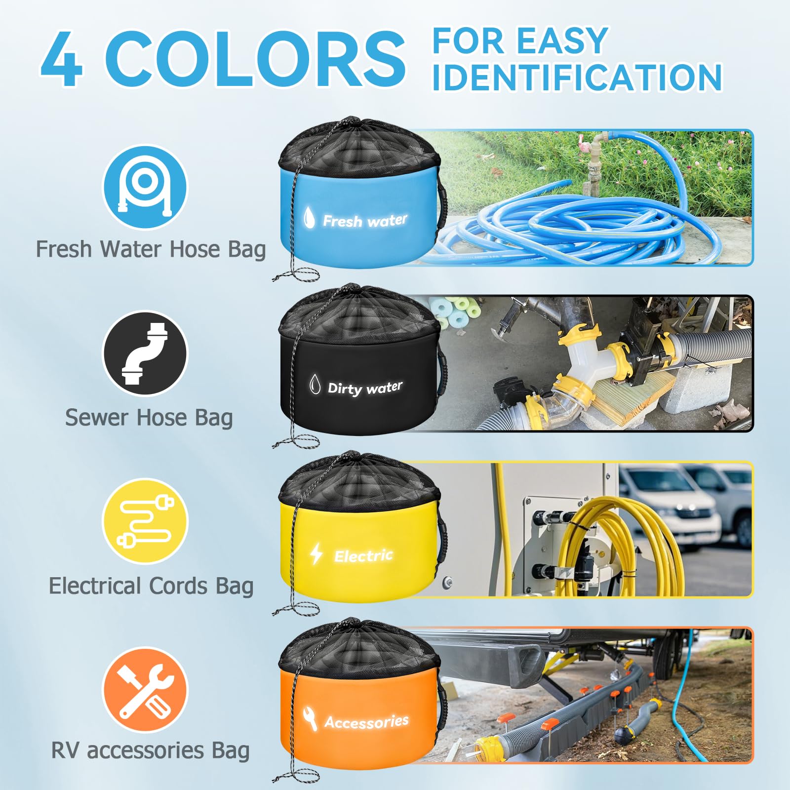 Tecreddy RV Hose Storage Bag black for sewer hoses keeps gear dry.