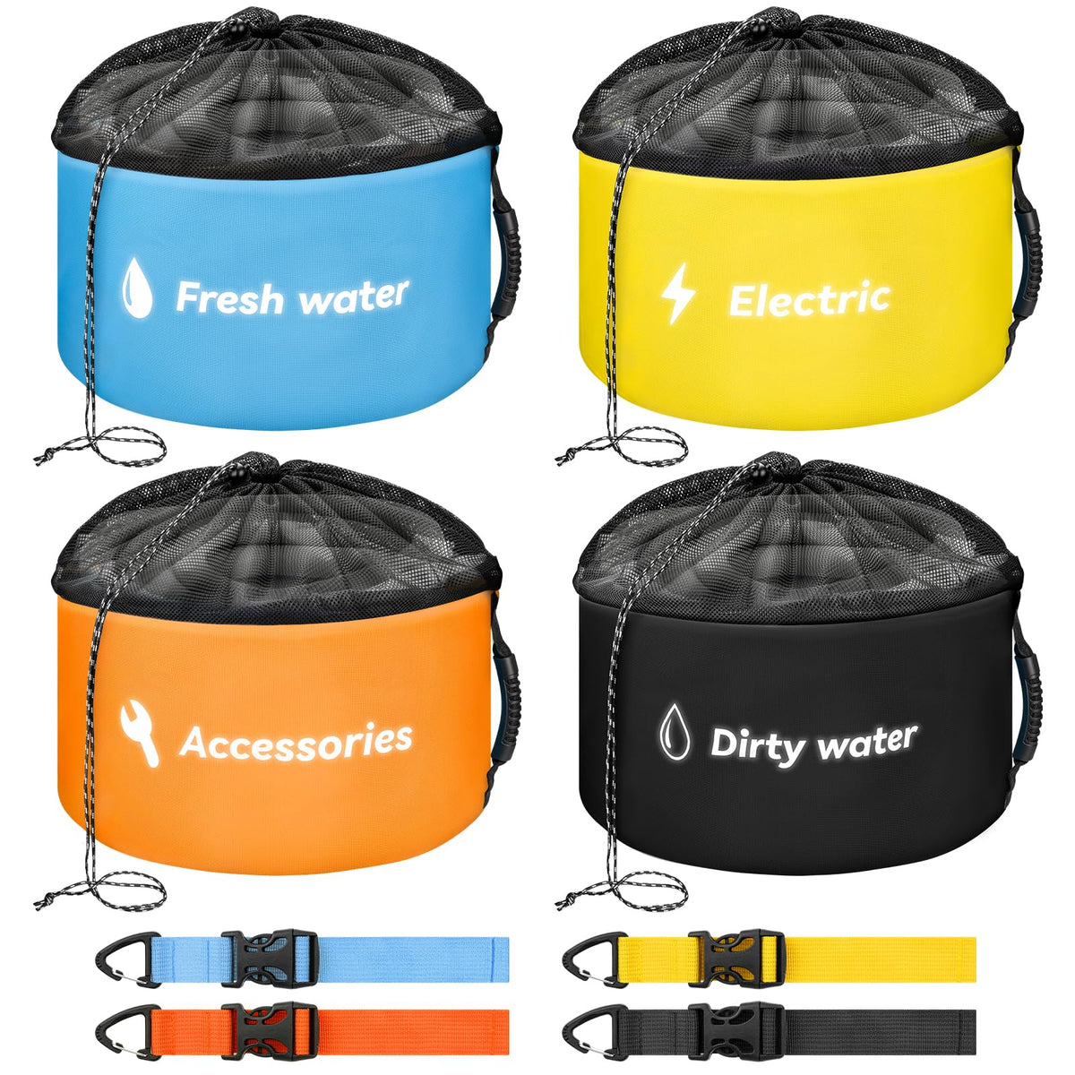 Tecreddy RV Hose Storage Bag blue for fresh water hoses keeps items neatly organized.