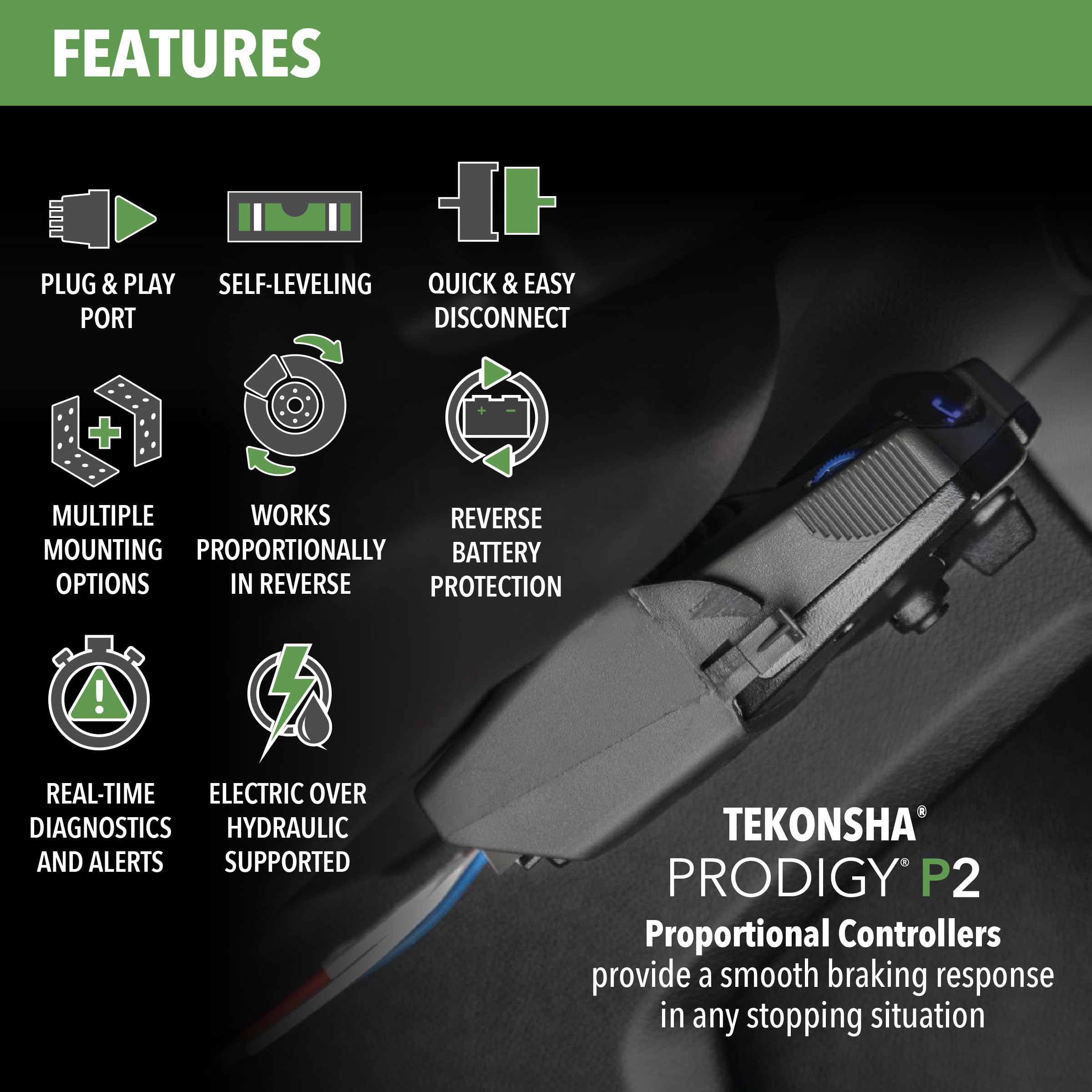 Tekonsha Prodigy P2 self-leveling design maintains correct orientation