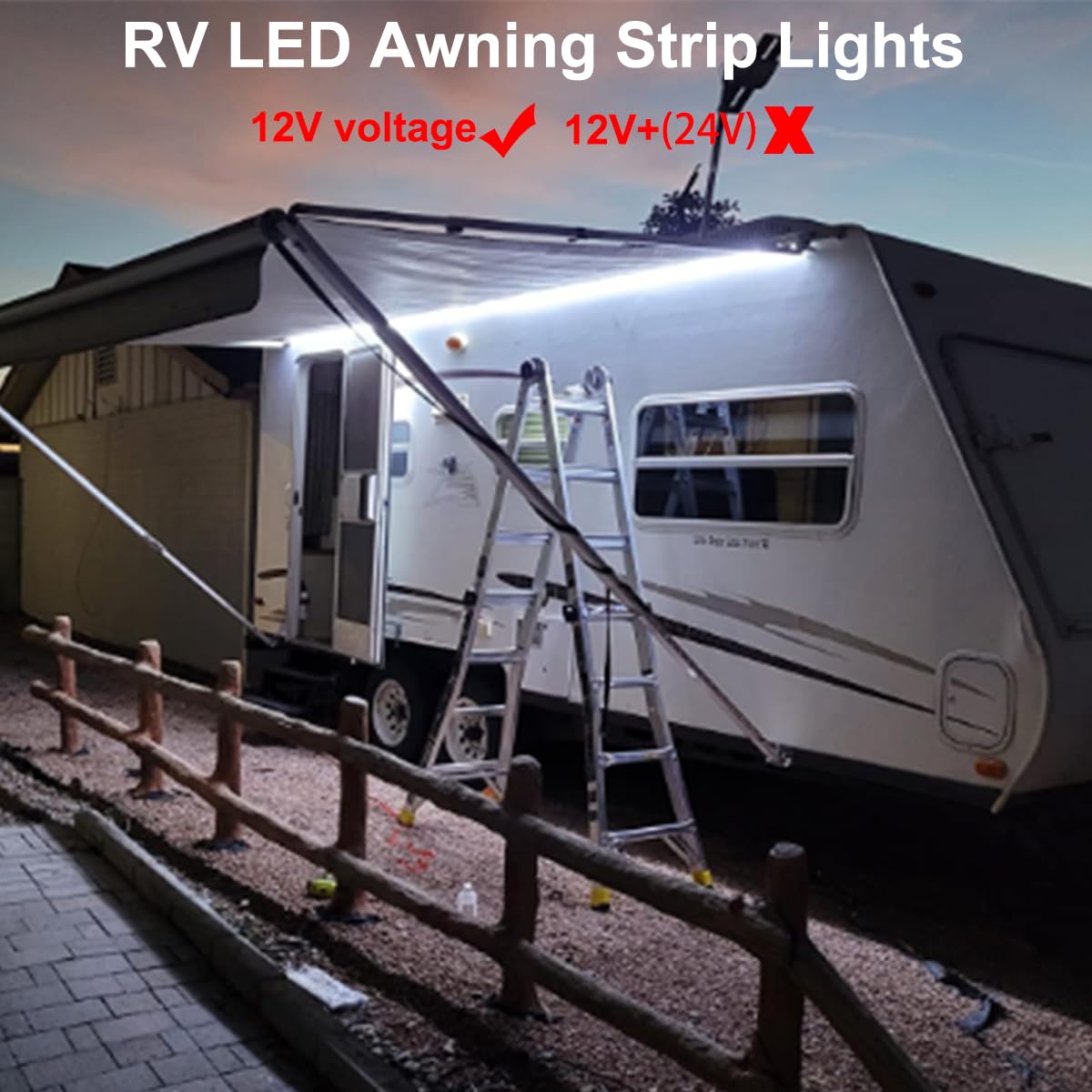 Tekshinny RV awning light strip with adhesive backing and clips for easy installation