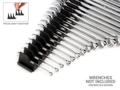TEKTON 80-tool organizer close-up slot shows precise spacing for orderly wrench storage.
