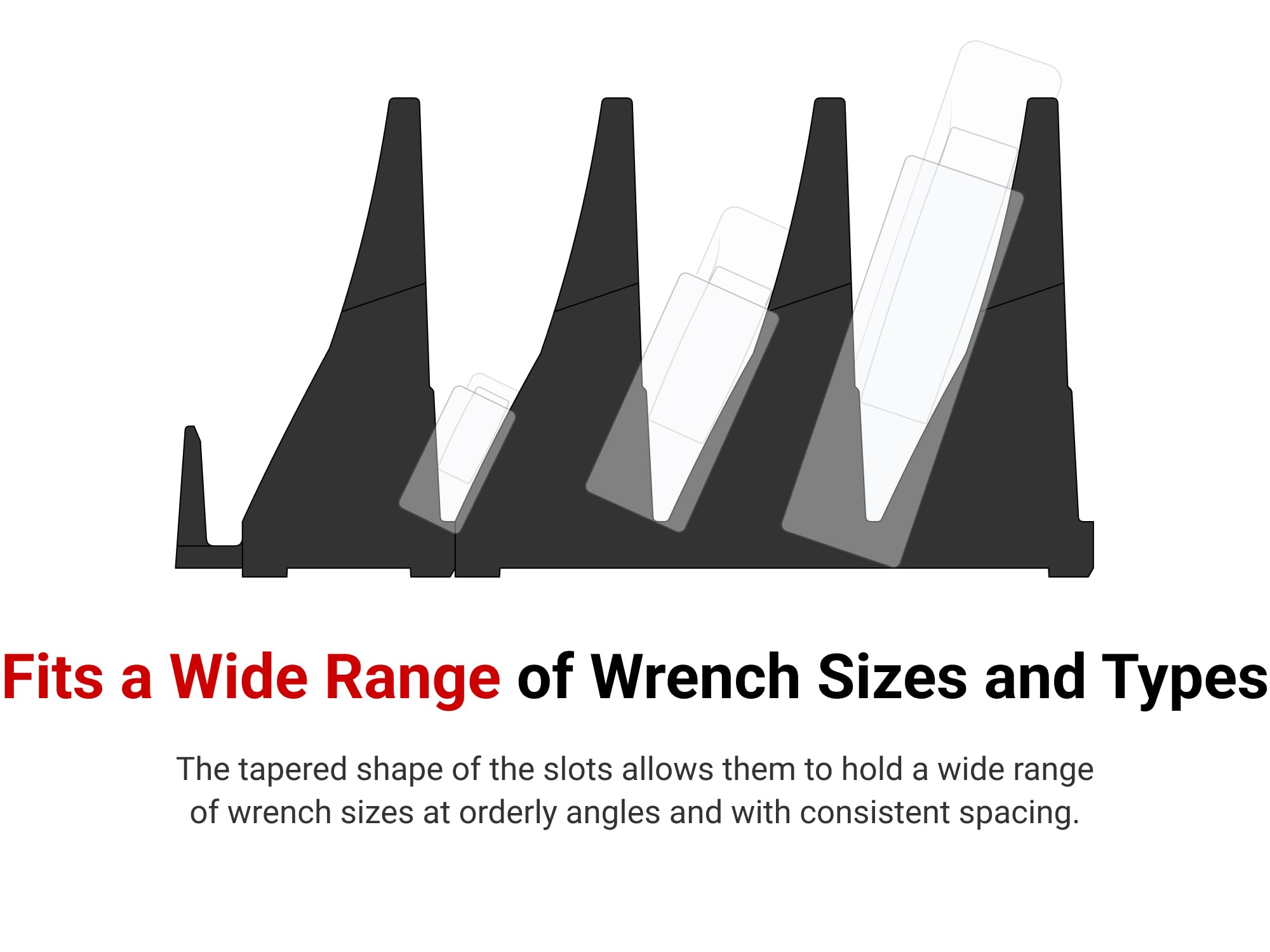 TEKTON OTM92240 red 3-tab organizer holding two wrenches with consistent spacing