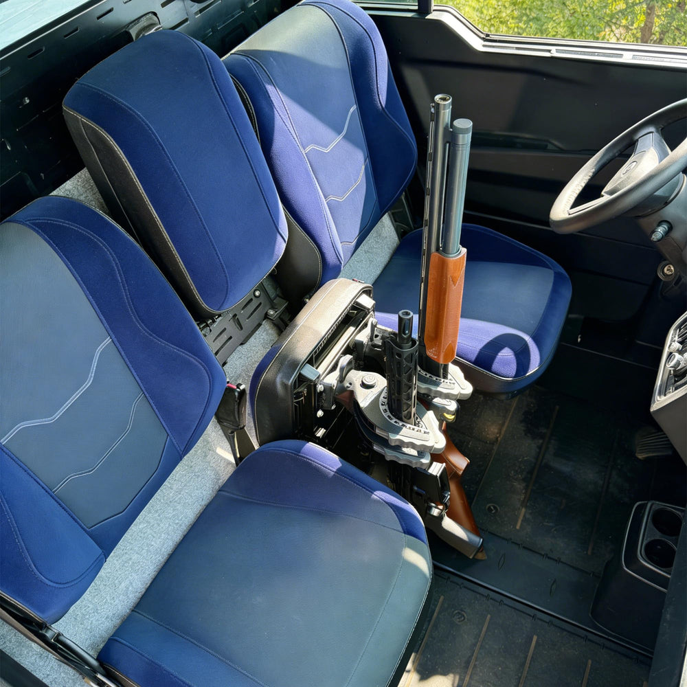 Telfair defender under-seat mount at rear center protects guns from vibration
