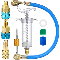 Tellegloww oil dye injector kit syringe close-up for precise dosing in AC systems