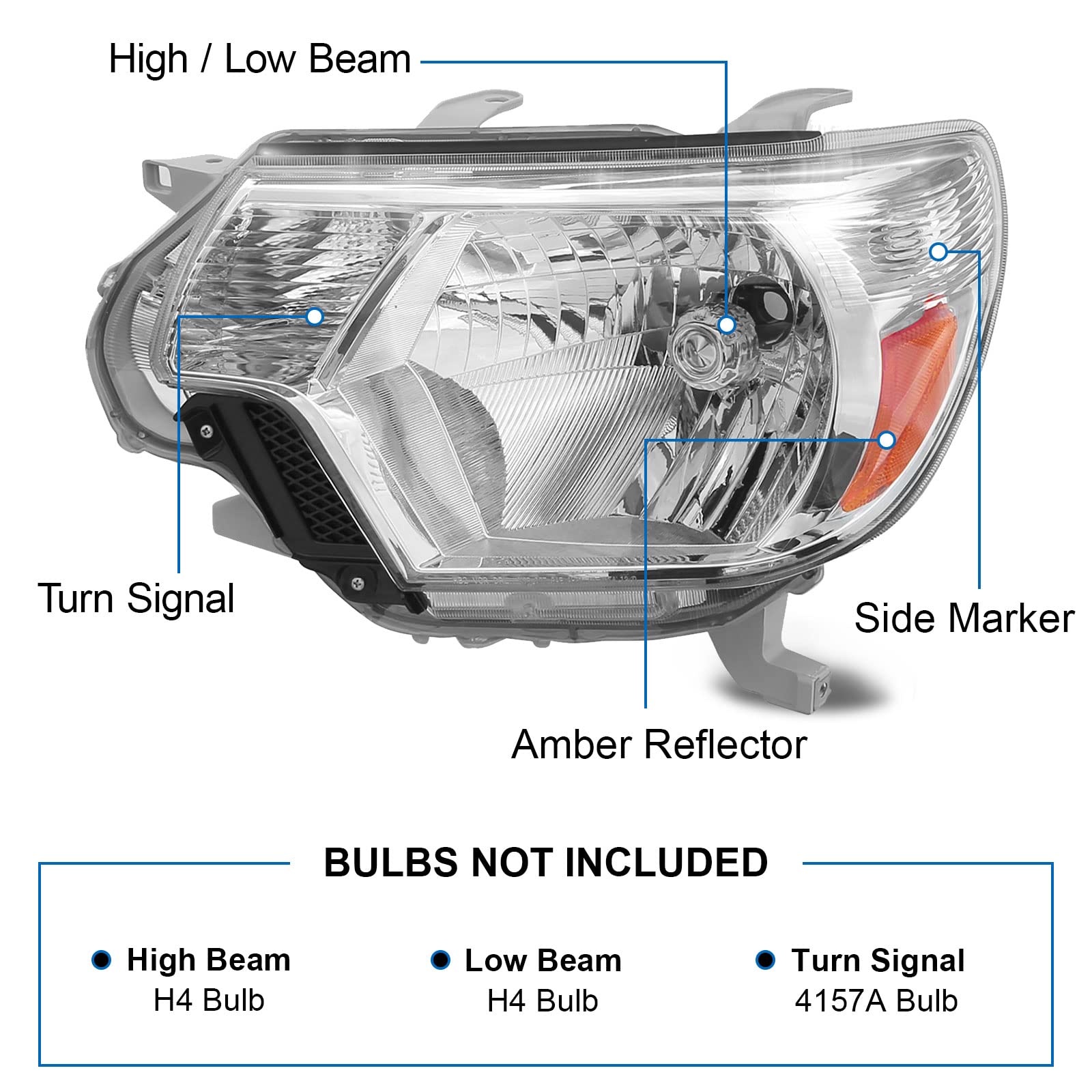Telpo Tacoma 2012-2015 left amber reflector lens for daytime visibility