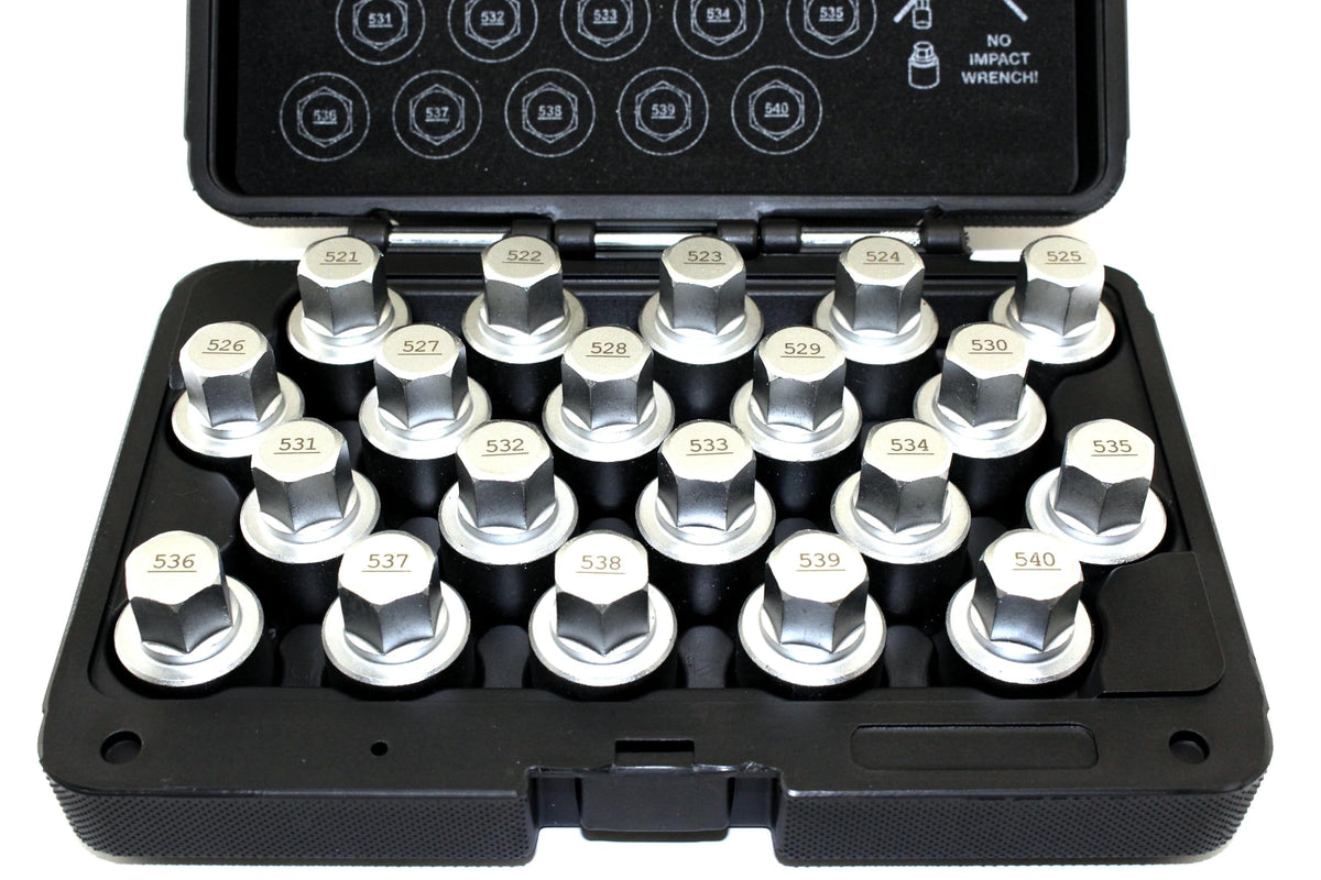 TEMO 20-piece wheel lock lug nut kit in durable case, ideal for quick roadside wheel changes.