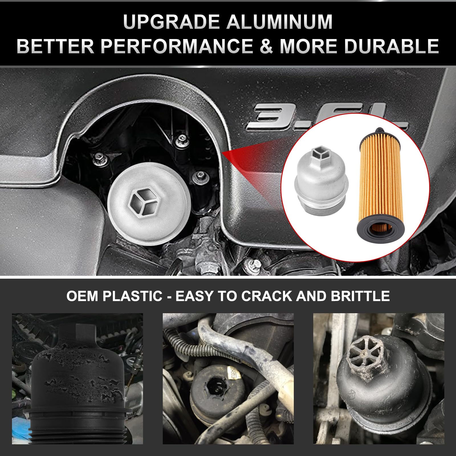 TEMSONE aluminum oil filter housing cap for Chrysler 300, sturdy upgrade for long-term use.
