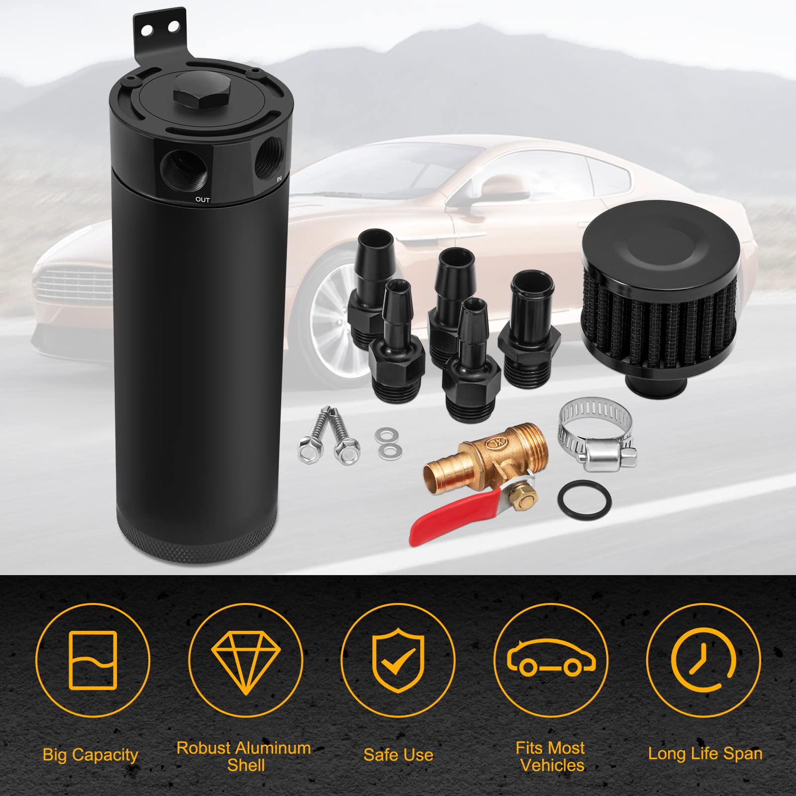 TEMSONE oil catch can with breather filter installed for better airflow management.