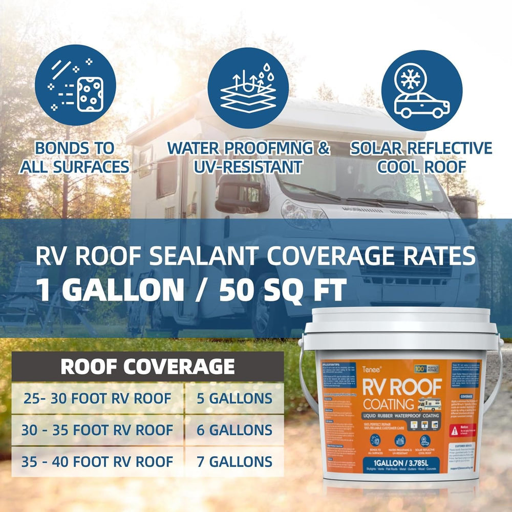 Tenee RV Roof Sealant white coating on roof showing reflective finish