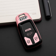 Tengare pink Audi key fob cover, back view, protects from scratches.