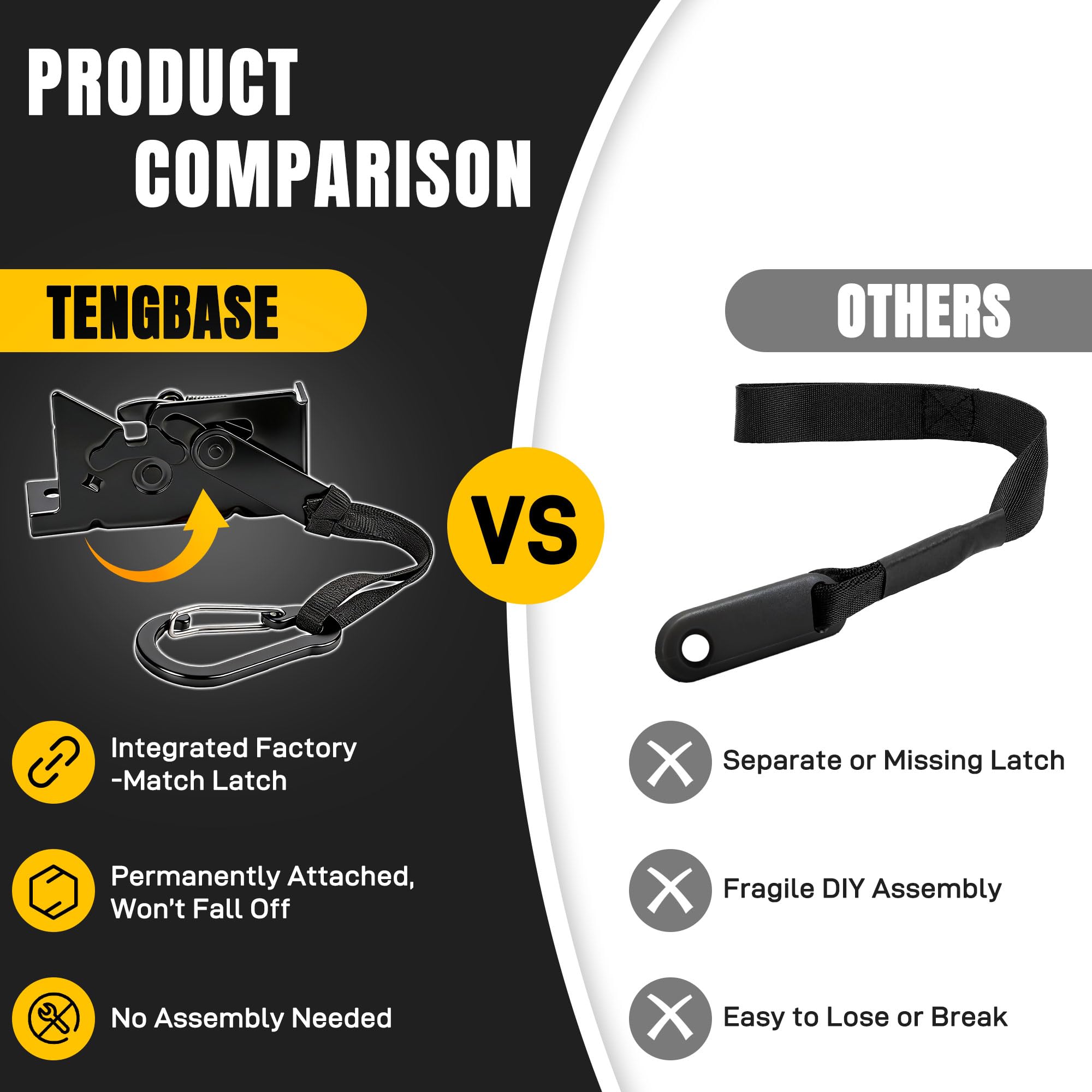 TENGBASE black zinc coating guards against corrosion in interior components.