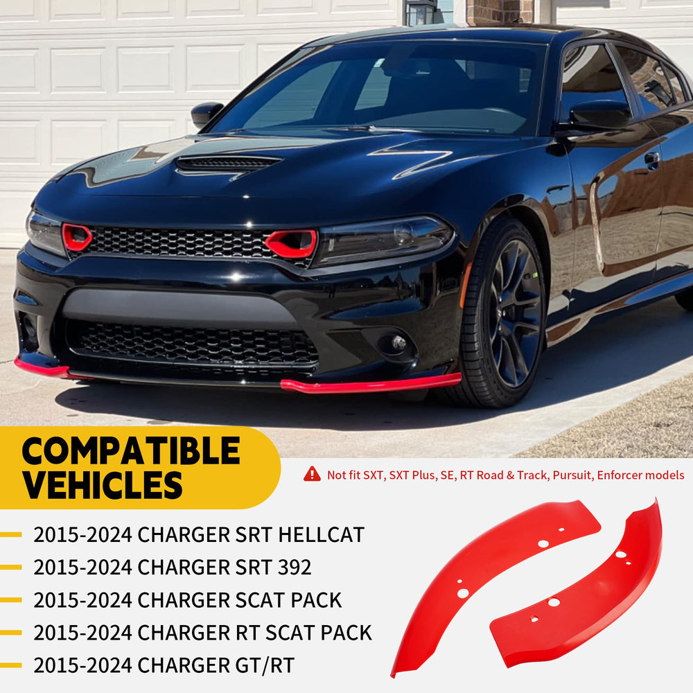 TENGBASE Dodge Charger front splitter red aligns with factory lines for seamless look.