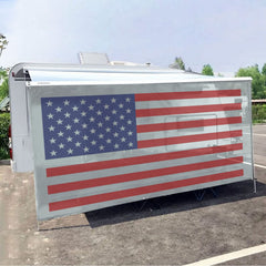 Tentproinc American Flag RV awning sun shade blocks UV while preserving visibility.