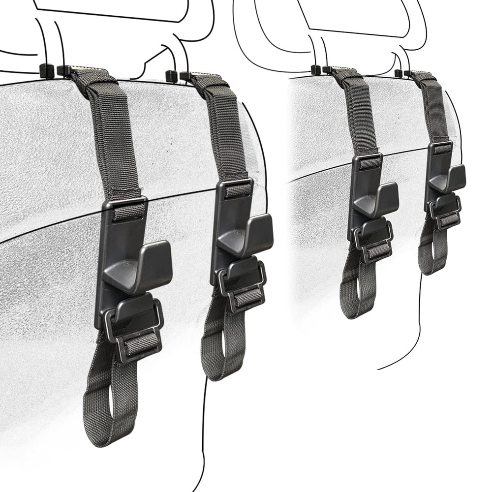 Teocenka 4-pack headrest hooks installed on backseat for tidy storage