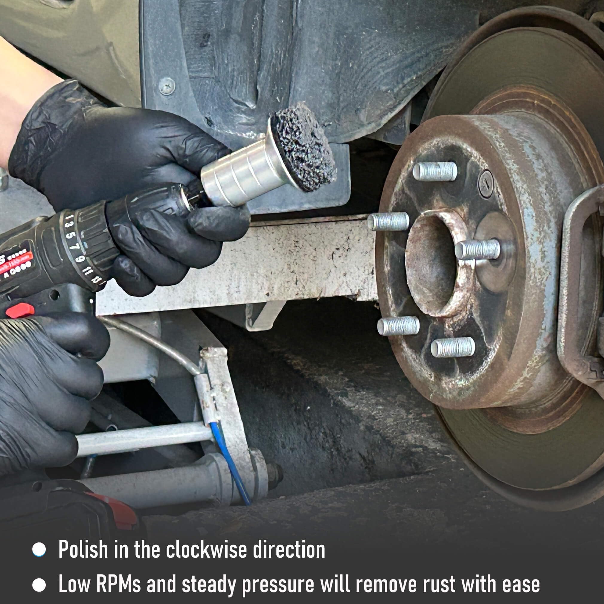 Adapter fits 1/2 inch impact wrenches for easy hub cleaning