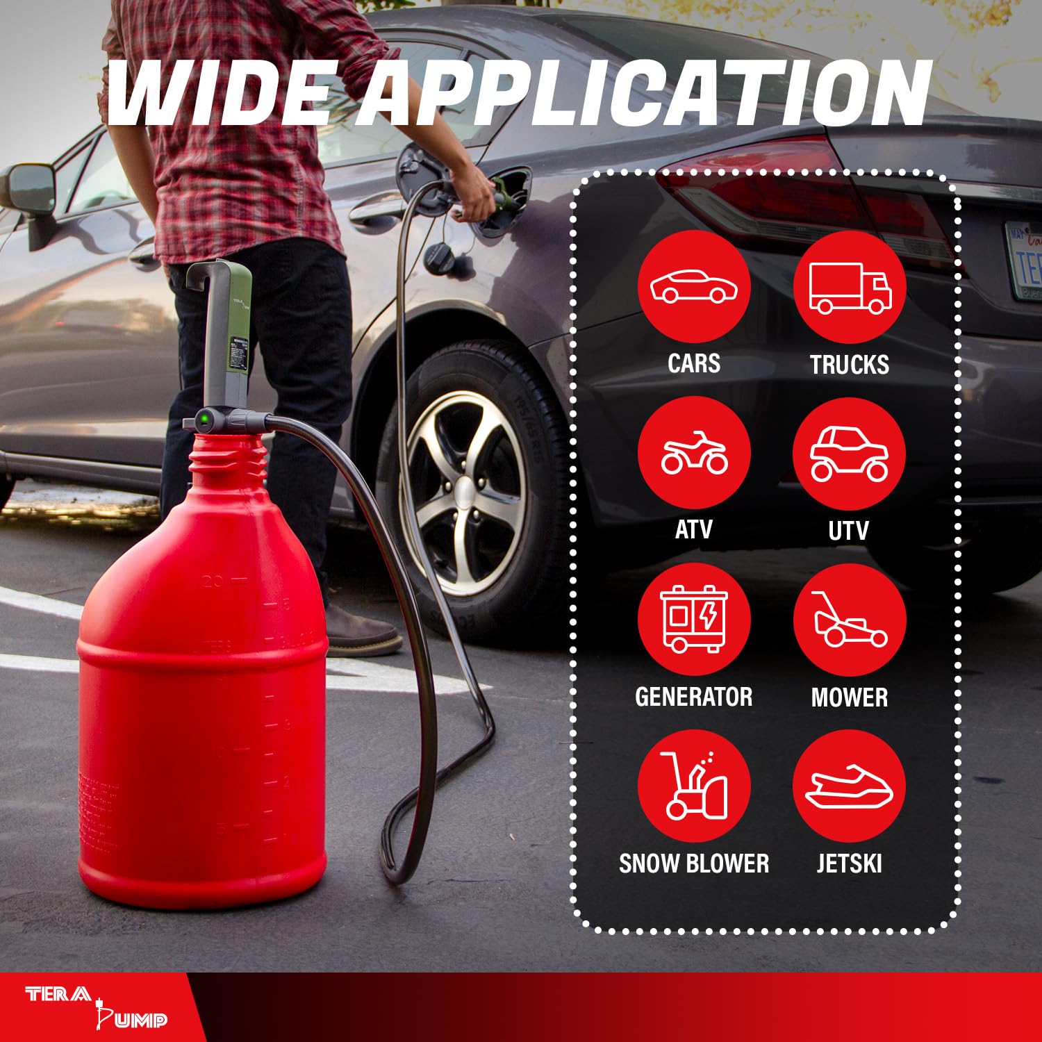 TERA PUMP built-in nozzle hook keeps hose neatly stored after use