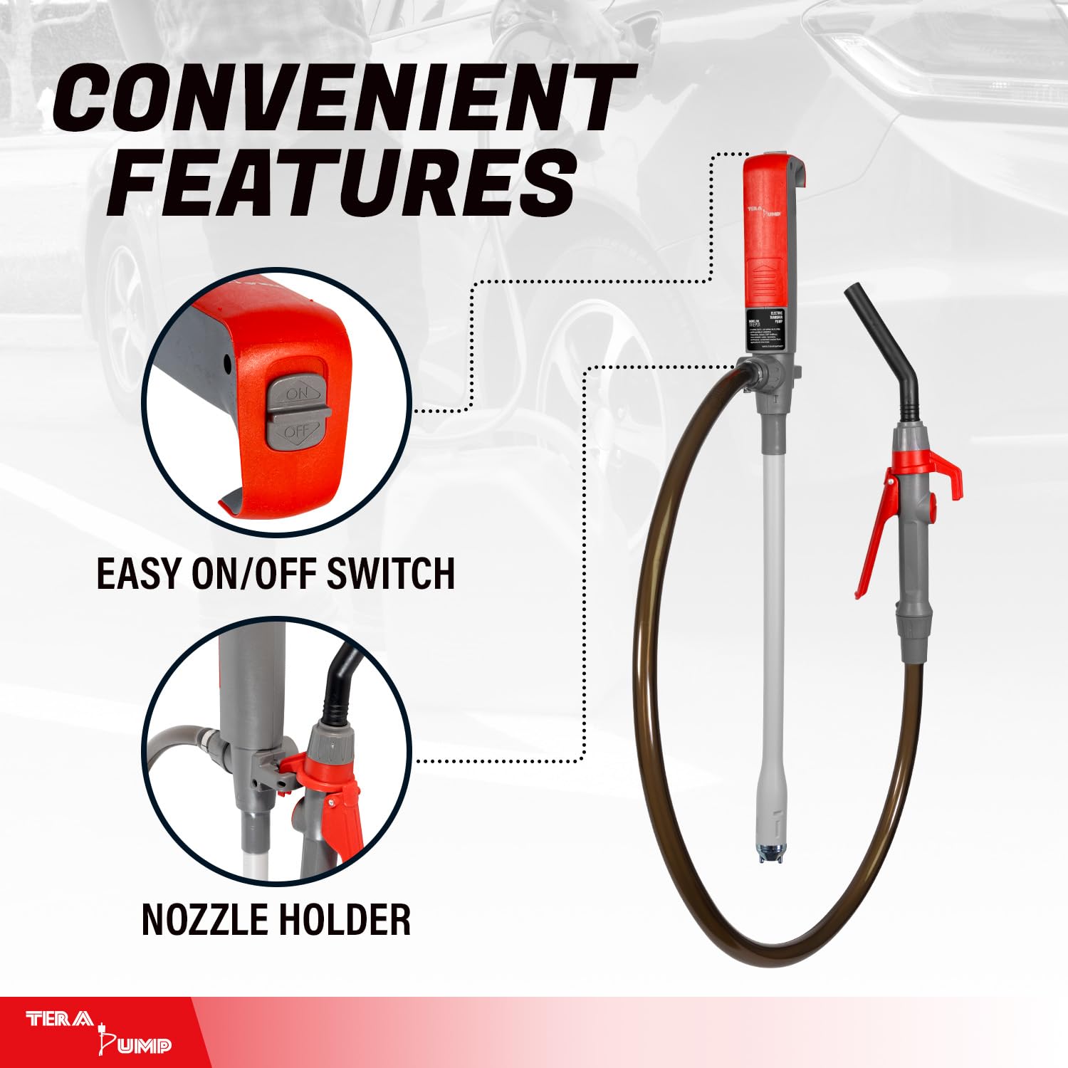 TERA PUMP U-shaped battery compartment simplifies storage after jobs.