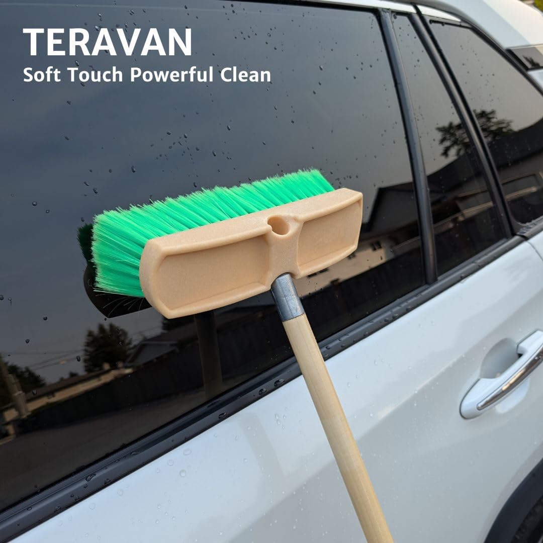 Teravan Green Flow Through Brush Head cleans floors efficiently indoors or outdoors.