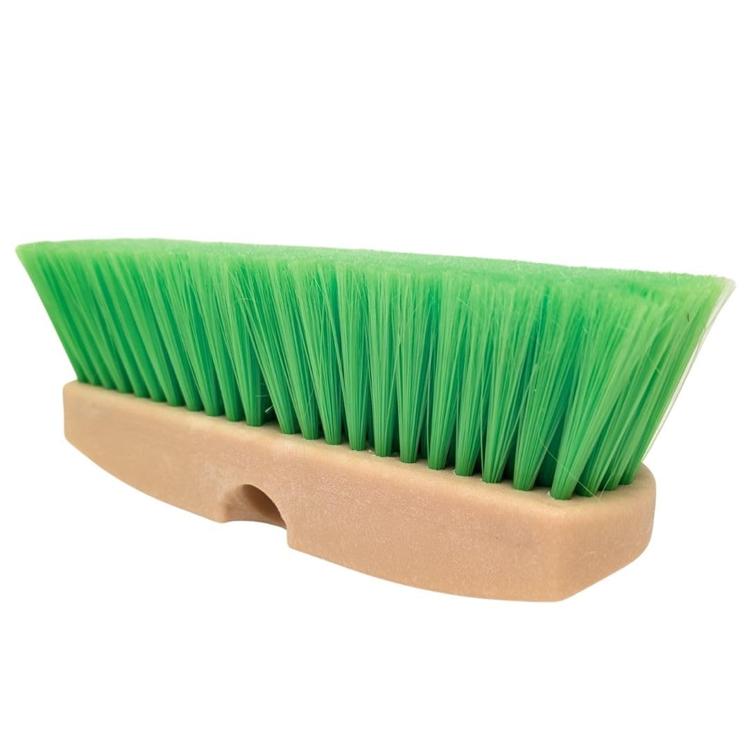 Teravan Green Flow Through Brush Head treating an RV exterior with soft bristles for delicate finishes.