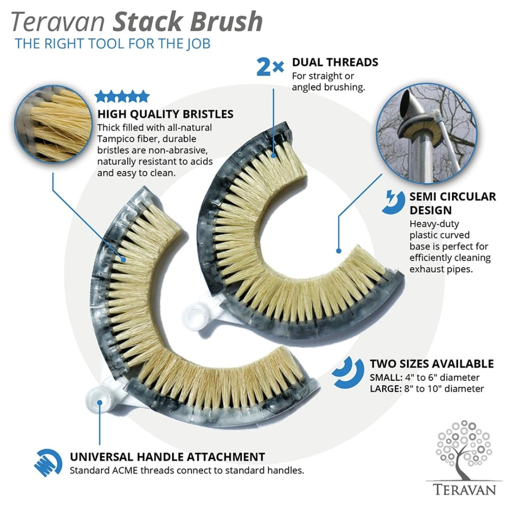 Teravan curved brush wrapped around a smoke stack for thorough reach.