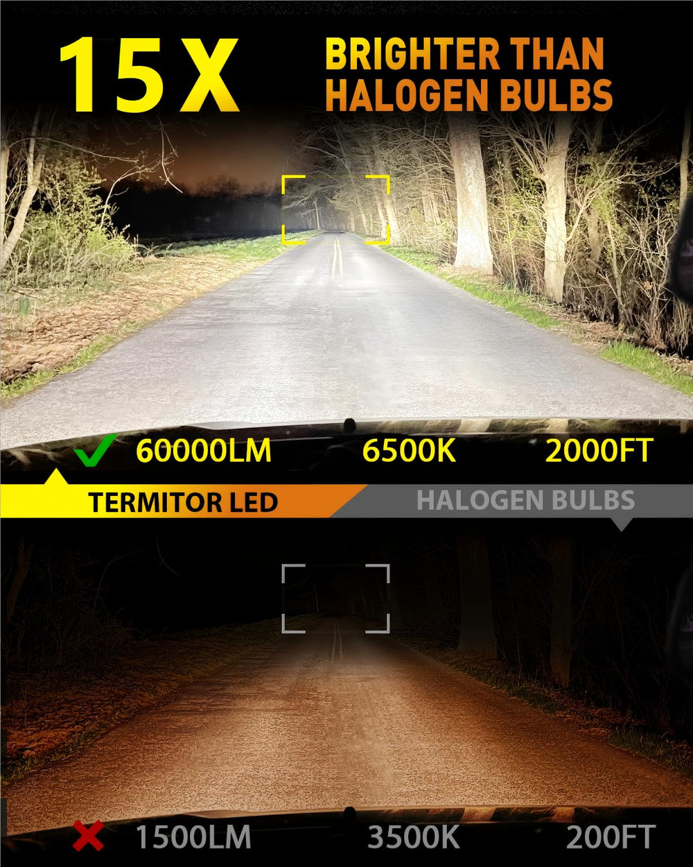 Termitor 9007 HB5 low beam illumination on nighttime roads