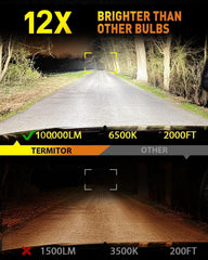 Termitor daylight 6500K bulbs deliver bright, natural white light for confident night driving.