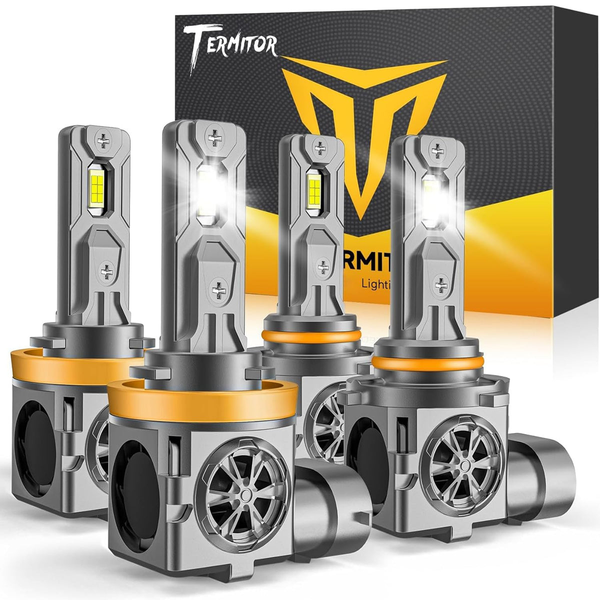 Termitor H11/H9 & 9005 LED bulbs front view showing ultra-bright lighting for clear night visibility.