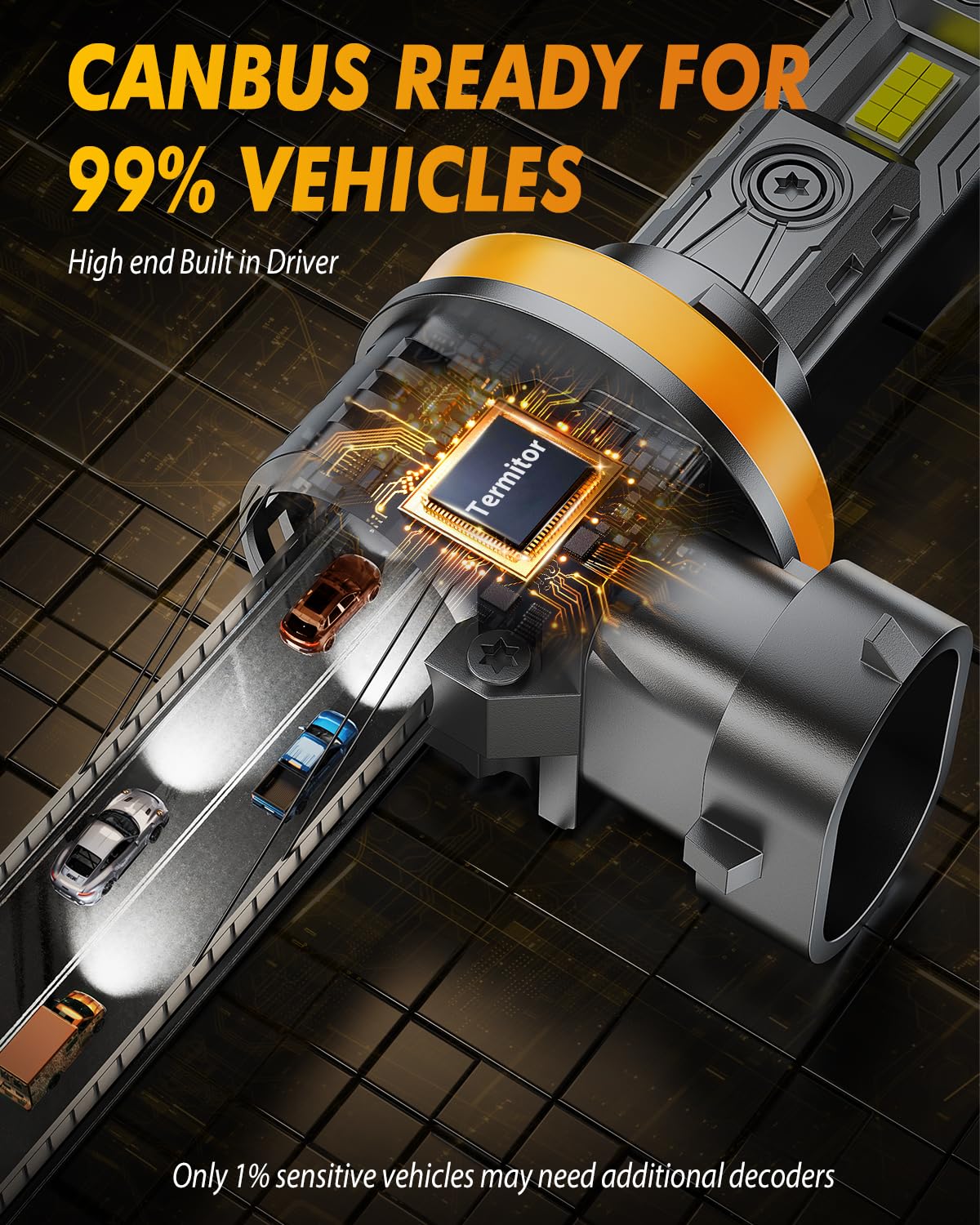 Termitor precise beam cutoff design reduces glare for oncoming traffic.