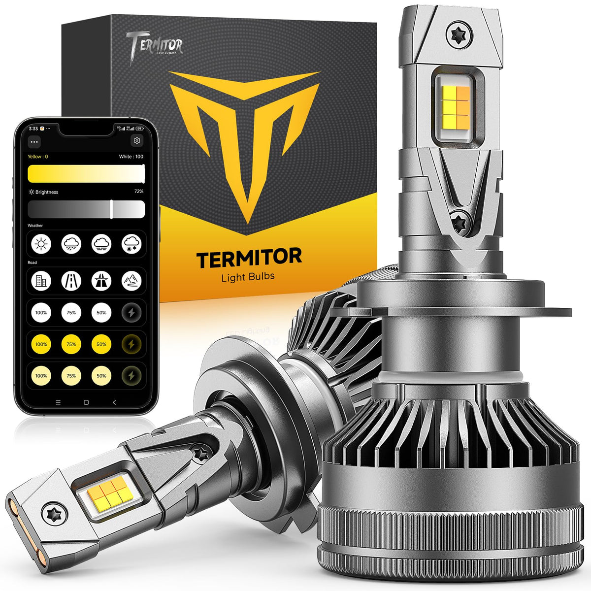 Termitor Smart H7 app control interface for on-the-go brightness and color tuning.