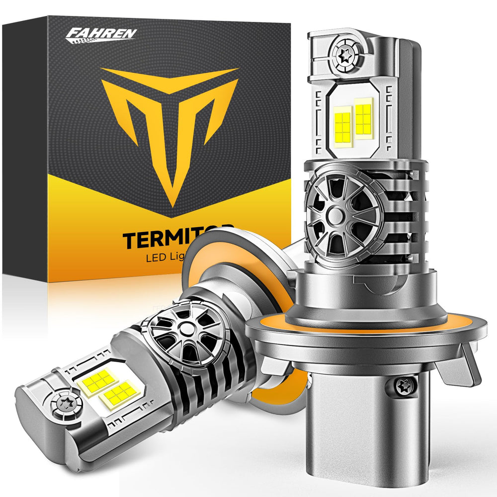 Termitor 9008/H13 bulbs with 24 chips for brighter night visibility.