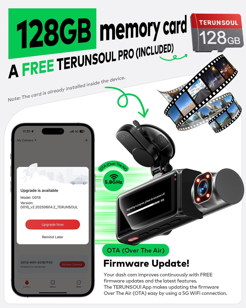 TERUNSOUL dash cam installed in car demonstrating real-world protection
