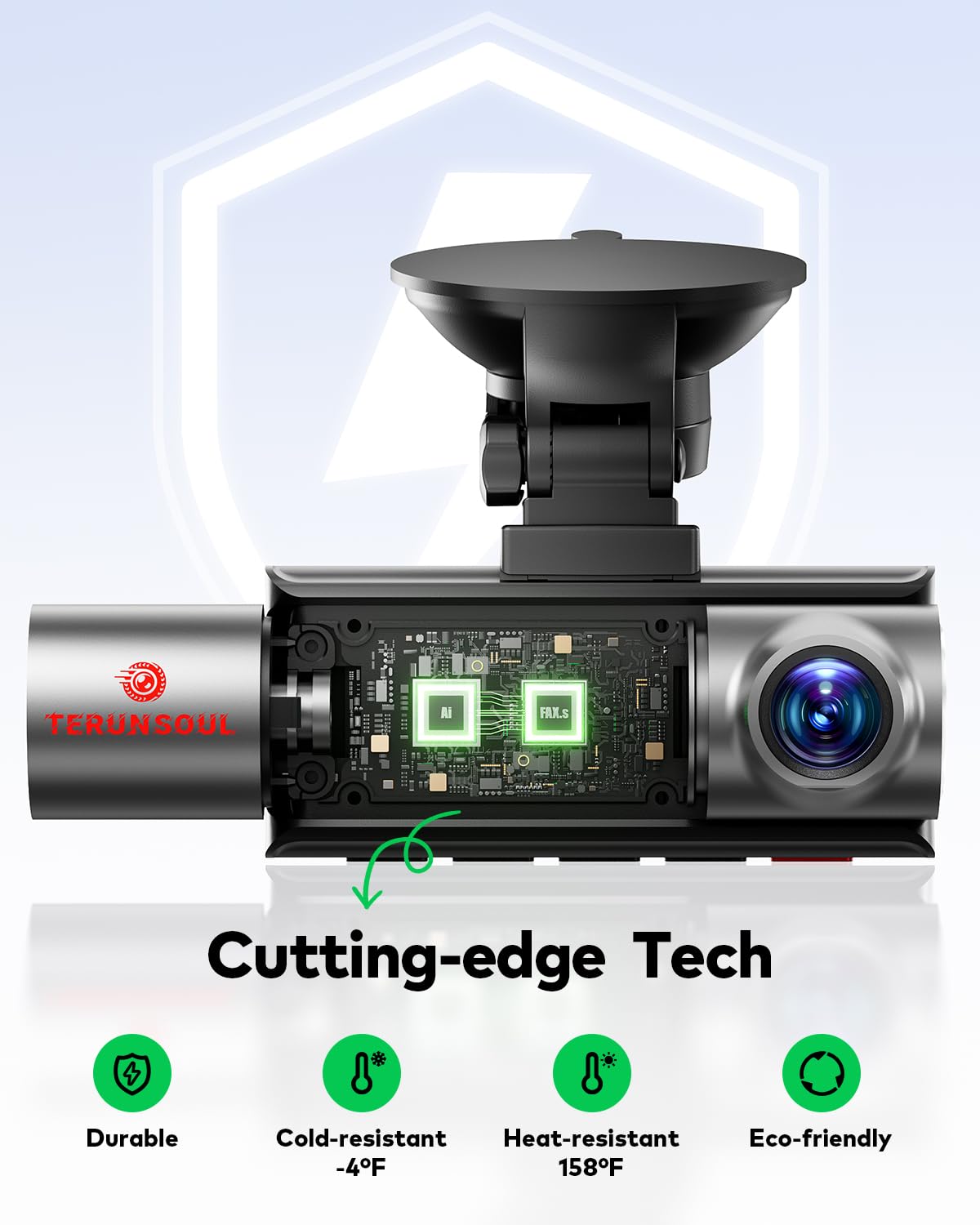 TERUNSOUL dash cam next to ruler for size and fit reference benefit