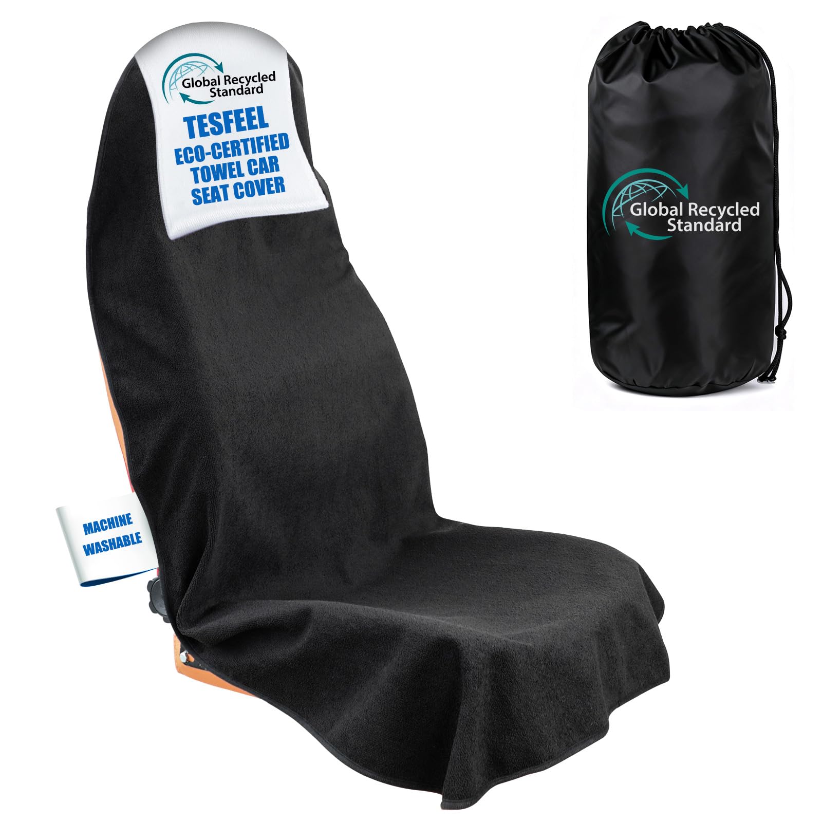 TESFEEL seat cover front view showing absorbent microfiber surface protects upholstery.