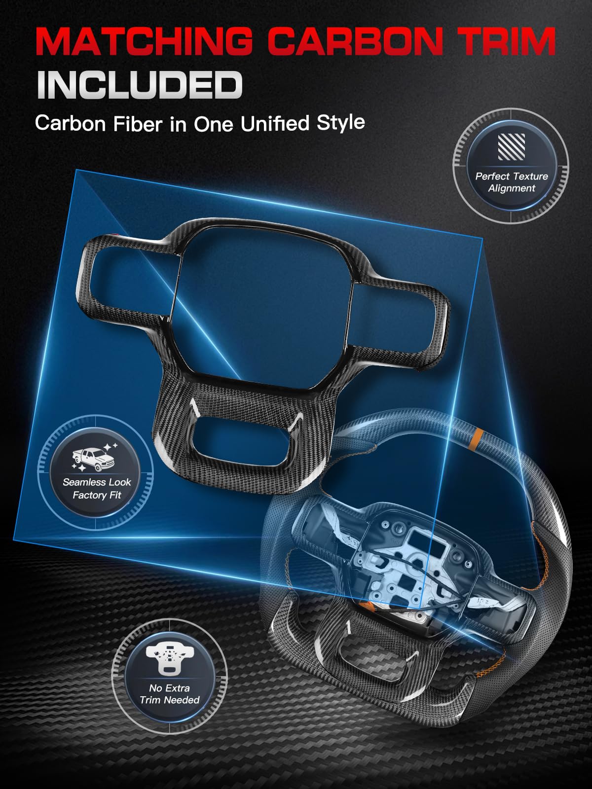TESFEEL double D-shape design improves legroom and racing aesthetics.