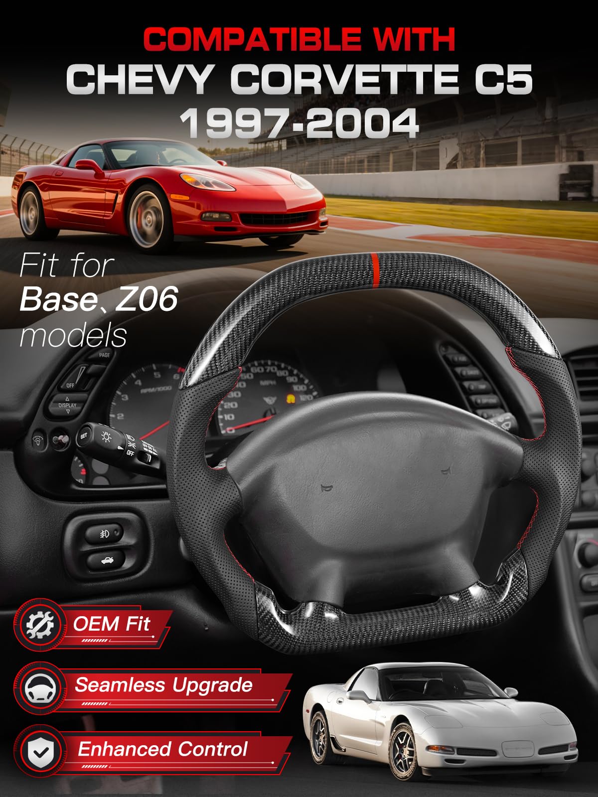 TESFEEL Nappa leather wrap with red stripe provides premium grip and sport-inspired look.