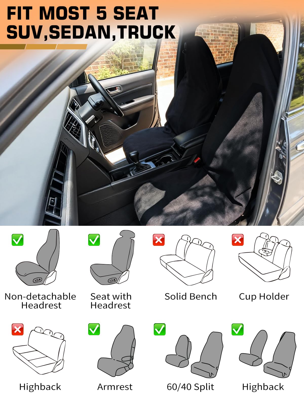 TESFEEL non-slip backing keeps the cover secure during drives