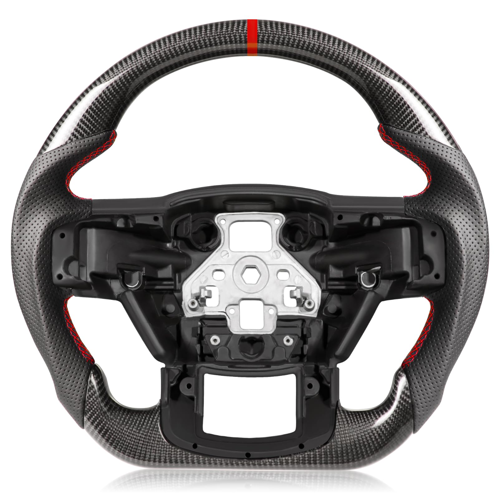 TESFEEL Real 3K carbon fiber steering wheel for Ford F-150 with D-shape profile for improved control