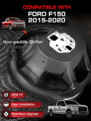 TESFEEL real 3K carbon weave close-up on steering wheel for Ford F-150