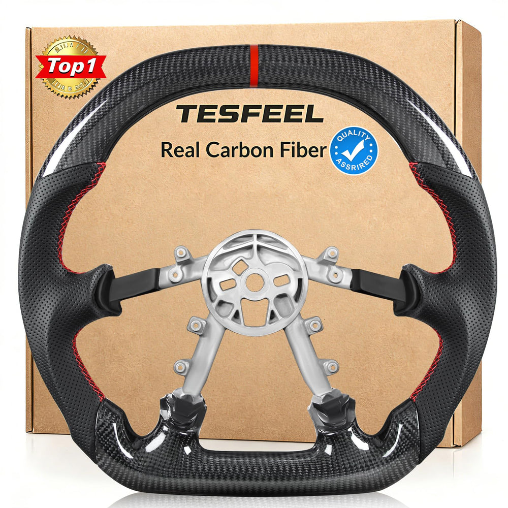 TESFEEL carbon fiber steering wheel with Double D shape for Corvette C5, precise fit.
