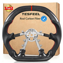 TESFEEL carbon fiber steering wheel with Double D shape for Corvette C5, precise fit.